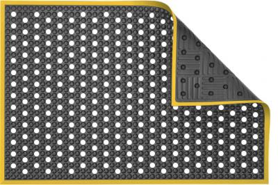 Antistatic Anti-Fatigue Floor Mat with Holes & 2,5 cm Yellow Bevel | AFB Complete Bubble | Fire-Retardant | Dark Grey | 60 x 120 cm